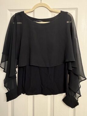 Zara Black Layered Chiffon Ruffle Sleeve Blouse